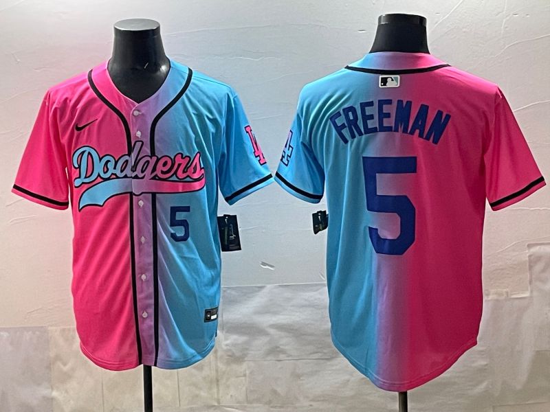 Men Los Angeles Dodgers 5 Freeman Blue pink Game 2025 Nike MLB Jersey style 002